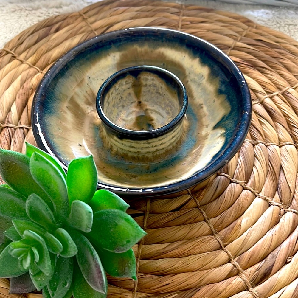 Signed Studio Art Pottery Candle Holder Salt dish, Trinket Dish, Smudge Dish